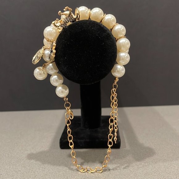 Gold & Pearl Bracelet with Charms - Picture 8 of 10
